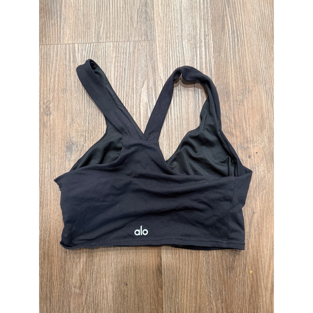 Alo Yoga Womens Black V-Neck Racerback Sports‎ Bra Reflective Logo Size XS S